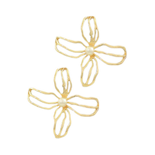 Metal Petal And Pearl Bud Stud Earrings