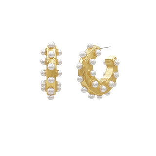 Pearl Studded Chunky Metal Hoops