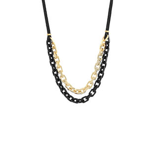 Layered Color Coated Chain & Cord Necklace