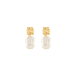 Baroque Pearl & Textured Square Drop Earrings