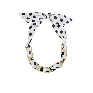 Polka Dot Scarf & Textured Link Chain Necklace Set