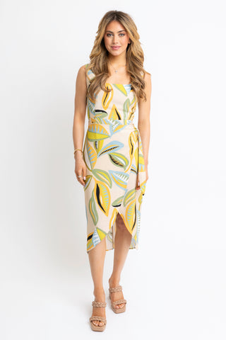 Karlie Abstract Leaf Wrap Tank Dress