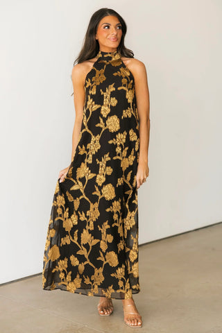 Gold Digger Floral Halter Maxi Dress