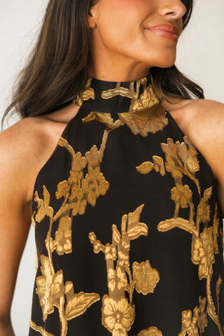 Gold Digger Floral Halter Maxi Dress