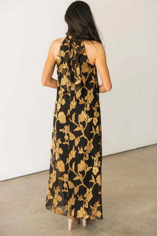 Gold Digger Floral Halter Maxi Dress