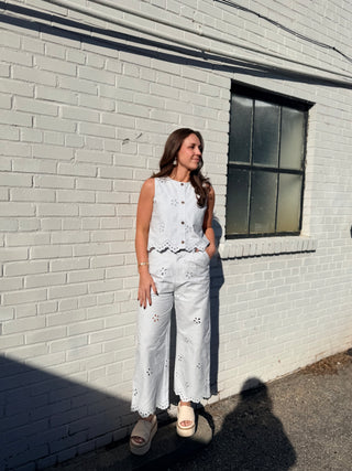 Eyelet Daydreams Button Up Top