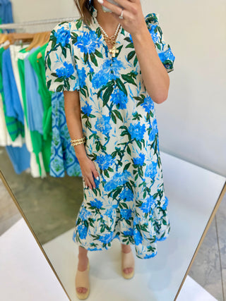 Blue Blooms Floral Midi Dress