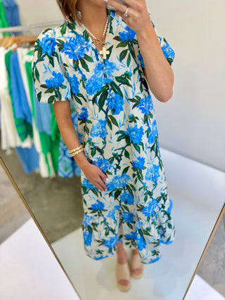Blue Blooms Floral Midi Dress