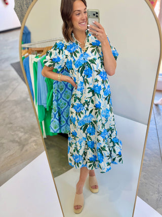 Blue Blooms Floral Midi Dress