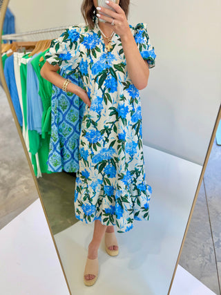 Blue Blooms Floral Midi Dress