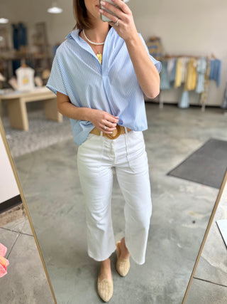 Karlie Stripe Poplin Collared Top