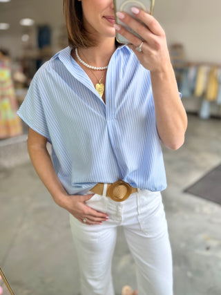 Karlie Stripe Poplin Collared Top