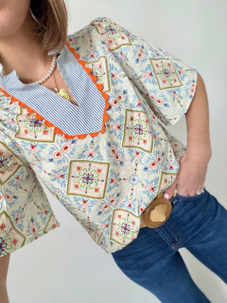 Boho and Behold Printed Embroidered Top