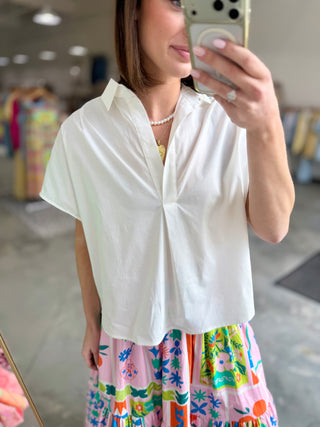 Karlie Solid Poplin Collared Top