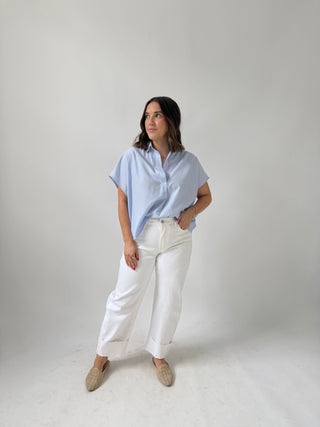 Karlie Stripe Poplin Collared Top