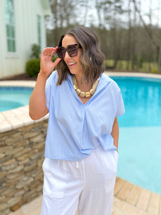 Karlie Stripe Poplin Collared Top