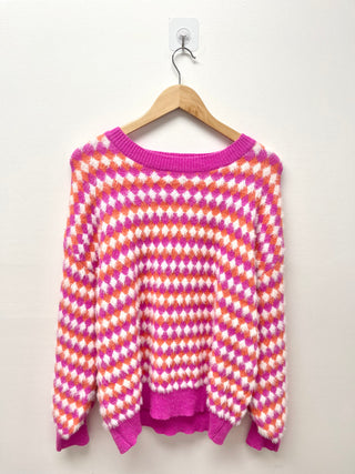 Delightful Diamond Pattern Fuzzy Sweater