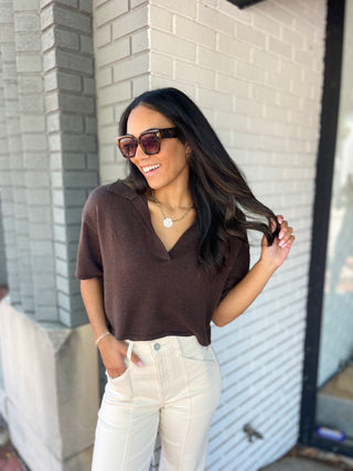 Mocha Me Crazy Short Sleeve Sweater