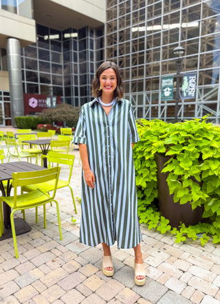 Karlie Striped Maxi Shirt Dress