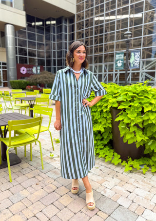 Karlie Striped Maxi Shirt Dress