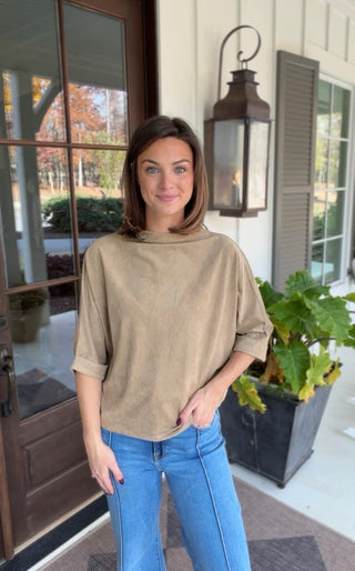 Suede Attitude Mock Neck Top