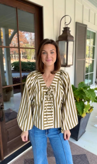 Dolman Delight Striped Lace Up Top