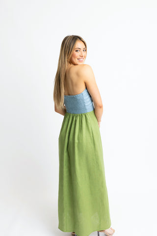 Karlie Colorblock Linen Maxi Dress
