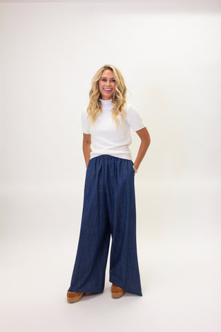 Karlie Denim Elastic Waist Pants