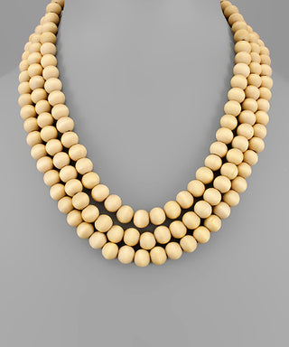 3 Row Color Wood Ball Necklace