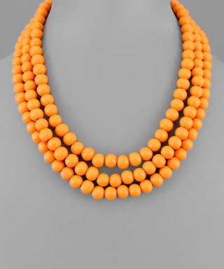 3 Row Color Wood Ball Necklace