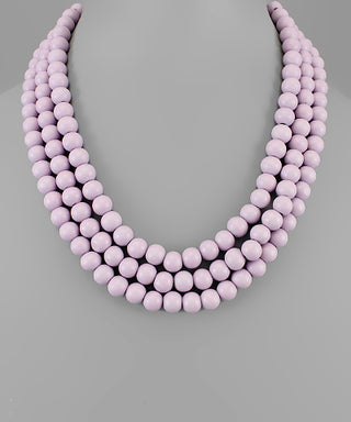 3 Row Color Wood Ball Necklace