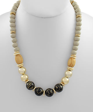 Wood Ball And Metal Ball Necklace