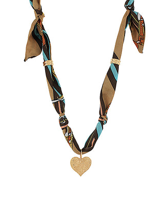 Textured Heart Charm Scarf Necklace