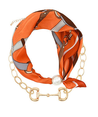 Pearl Scarf & Horsebit Necklace Set