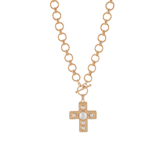 Cross & Linked Circle Chain Necklace