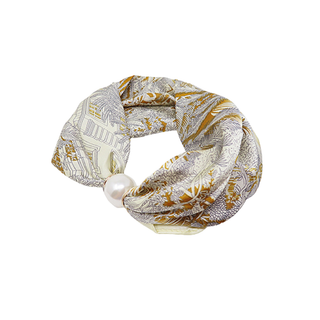 Pearl Magnet Floral Print Scarf Necklace
