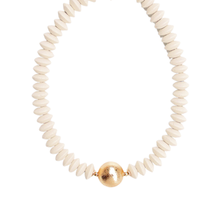 Wooden Bead & Metal Ball Necklace