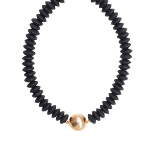 Wooden Bead & Metal Ball Necklace
