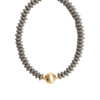 Wooden Bead & Metal Ball Necklace