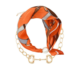Pearl Scarf & Horsebit Necklace Set
