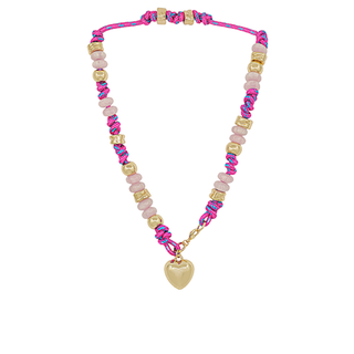 Puffy Heart & Candy Bead Cord Necklace