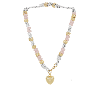 Puffy Heart & Candy Bead Cord Necklace