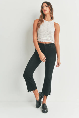 Just Black High Rise Crop Flare W/ Distress Hem