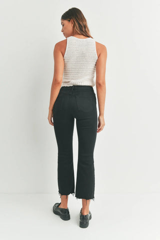 Just Black High Rise Crop Flare W/ Distress Hem