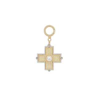 Two Tone Pearl Cross Charm