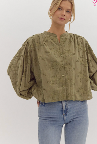 Olive Blossom Floral Embroidered Top