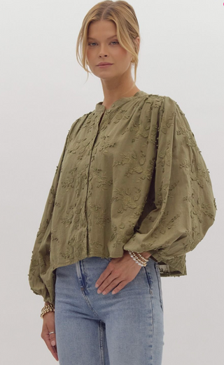 Olive Blossom Floral Embroidered Top