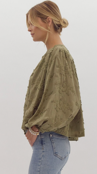 Olive Blossom Floral Embroidered Top