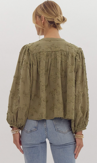 Olive Blossom Floral Embroidered Top