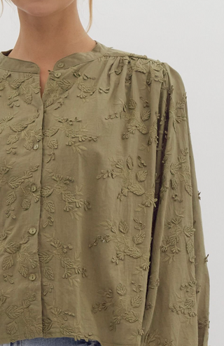 Olive Blossom Floral Embroidered Top